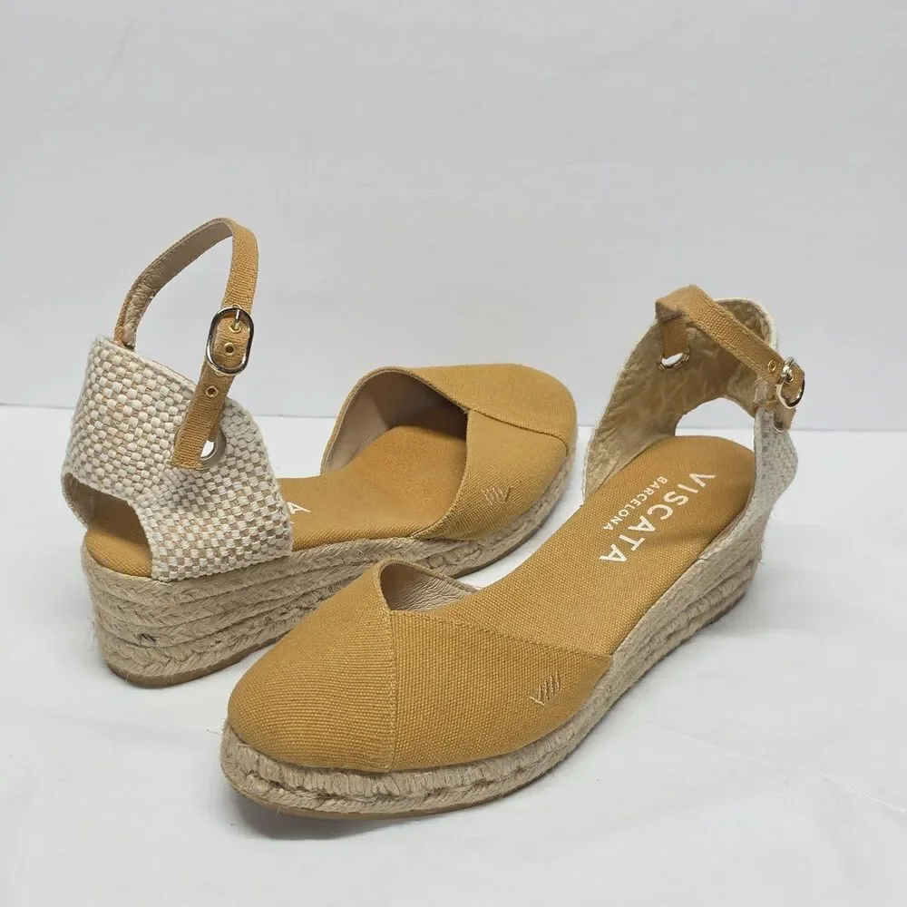 VISCATA Barcelona Women's Pubol Mustard Yellow Canvas Espadrille Wedges Sz US 8